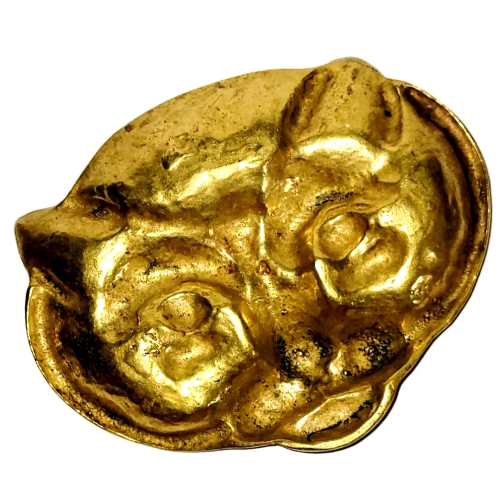 Vintage Cat Face Brass Trinket Dish